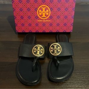 Tory Burch Black & Gold Thong Sandals Size 8.5
